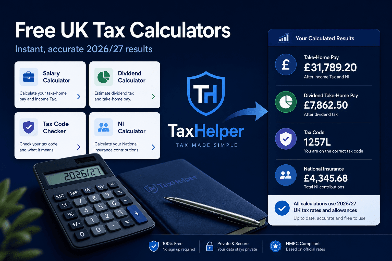 Free UK tax calculators — salary, dividends, tax code and NI tools